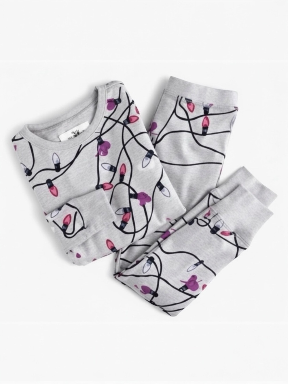 J.Crew Crewcuts Girls Holiday Lights Pajama Set | Size 5 | Gray Pink Purple